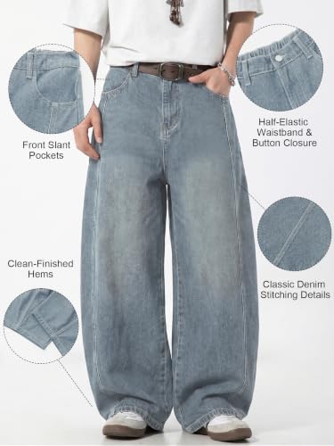 Areant Mens Baggy Jeans Wide Leg Loose Fit Hip Hop Vintage Jeans Relaxed Fit Elastic Waist Denim Pants Skate Streetwear Y2K Light Blue Small — view 4