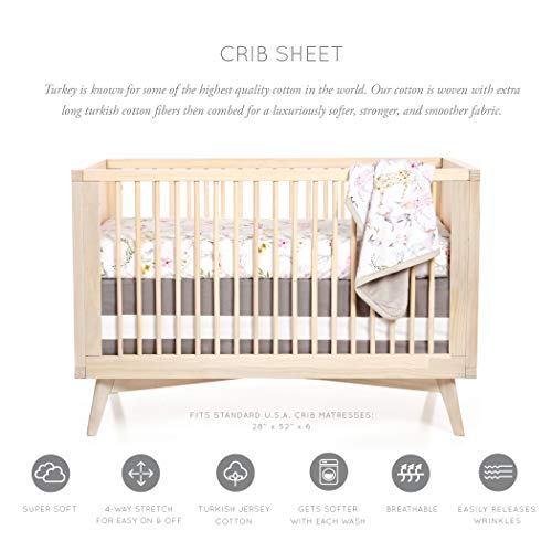 Image of Oilo Crib Sheet, Breathable 100% Turkish Cotton Fitted Jersey, 300 Thread Count, Machine Wash, Fits Standard Crib (28 inch x 52 inch x 6 inch), Toddler Bedding, Girl, Boy, & Neutral Nursery Design, Woodland Fawn