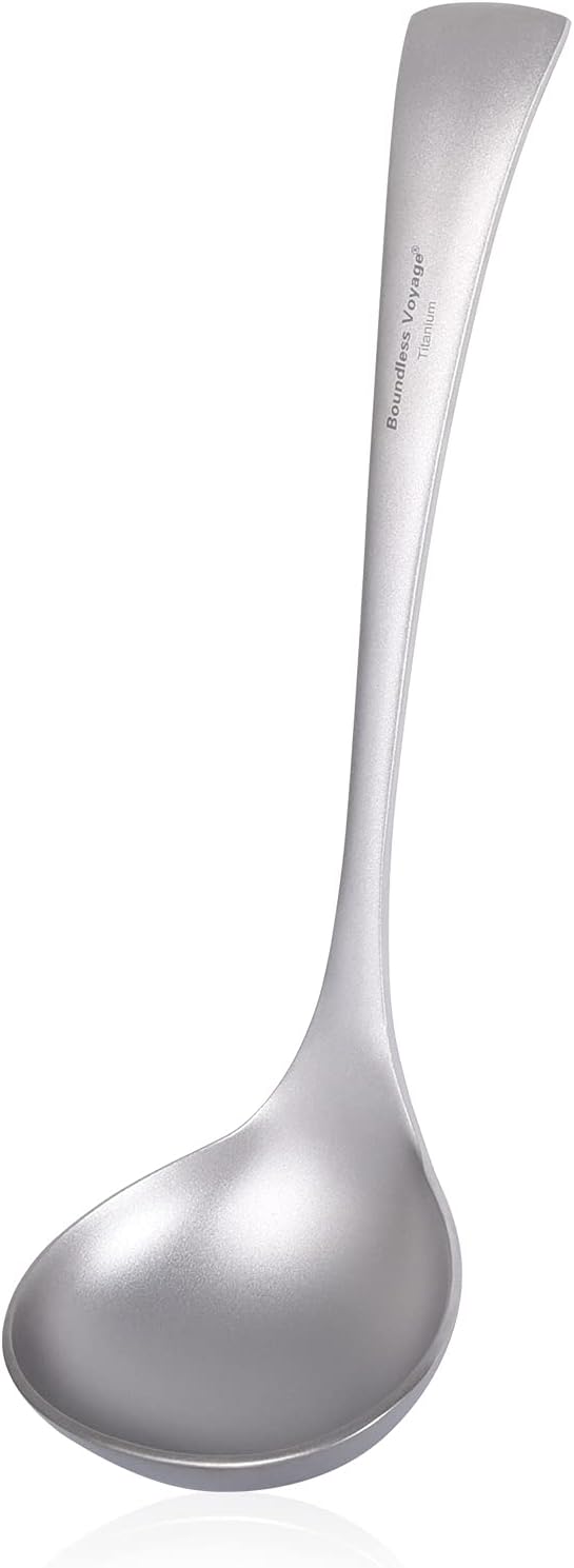 Boundless Voyage Titanium Long Handle Ladle Soup Spoon Thickeness Tableware Porridge Stew Sauce Deep-bowled Ladle Scoop Kitchen Cooking Utensils