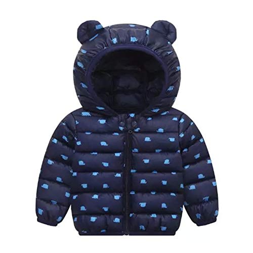 Baby Boys Girls Warm Winter Down Coats with Bear Hoods Daisy Flower Printed Light Puffer Jacket Lightweight Padded Alternative Jacket Long Sleeve Zipper Hoodie Outerwear Snowsuit Elephant 6-12 Months