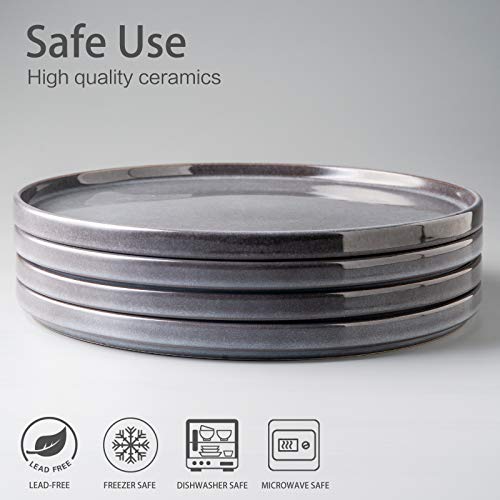 Gbhome Stoneware Plates Set Of 4, 8.0 Inch Round Reactive Glaze Ceramic Small Dinner Plates,Modern Dinnerware Dishes Set For Kitchen,Microwave & Dishwasher Safe, Scratch Resistant -Gray #TOP1