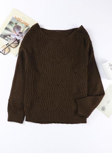 Image of Dokotoo Womens Sweaters 2026 Crewneck Cute Elegant Soft Long Sleeve Hollow Cable Knit Pullover Tops