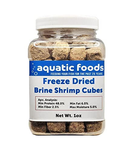 Aquatic Foods Inc. Brine Shrimp Cubes-Freeze Dried Floating Brine Cubes for All Tropical Fish, Marine Fish, Discus, Cichlids, Koi & Pond Fish, Turtles…1oz Small Jar