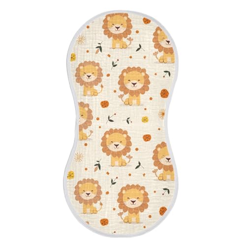 Tan Playful Lion Light Yellow Cotton Neutral Burp Cloths Soft and Absorbent Baby Rags for boy and Girl Set of 2, 22x11in2