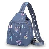 Kaeltsyn Mochila de ombro reversível anti-roubo ergonómica com alça ajustável para caminhadas, ciclismo e exploração da cidade, bolsa de peito antirroubo, Lett de fundo azul, Mass Beauty