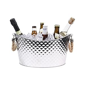 8L Large Ice Bucket, Stainless Steel Ice Bucket Beverage Tub with Hemp Rope Handles,Beer Bucket for Parties Bar Home
