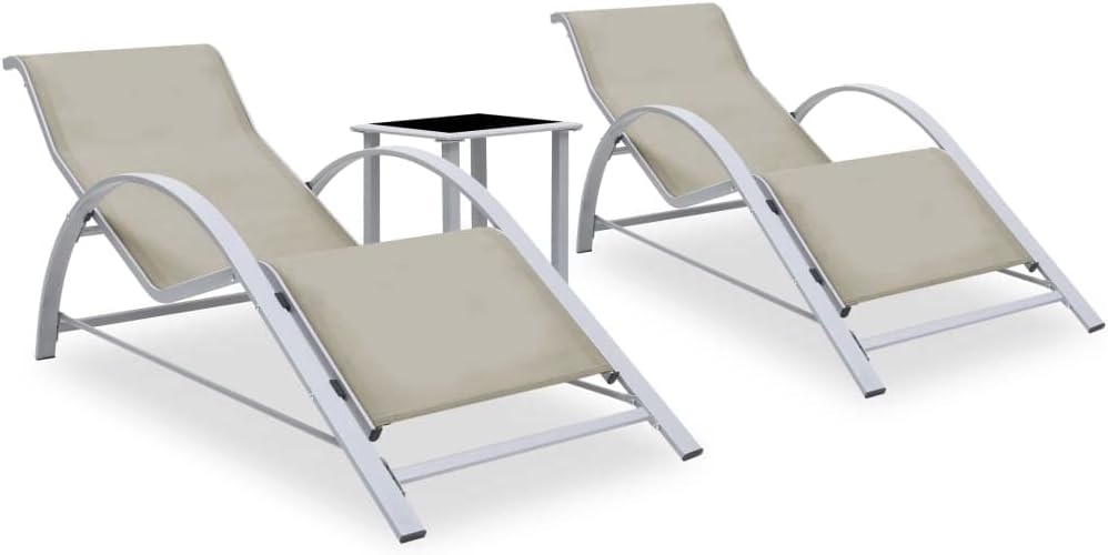 Sun Loungers 2 pcs with Table,Patio Furniture,Outdoor Seating,Patio Lounge Chairs,Tanning Chair,Sun Loungers Outdoor,for Outside,Patio,Yard,Lawn,Beach,Sunbathing,Pool, Aluminum Cream
