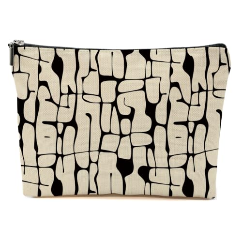 Abstract Line Makeup Bag Gifts for Women Black White Cosmetic Bag