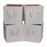 Robuy Set of 4 Beige Foldable Bamboo Fabric Cube Storage Bins with Cotton Rope Handle, Collapsible R