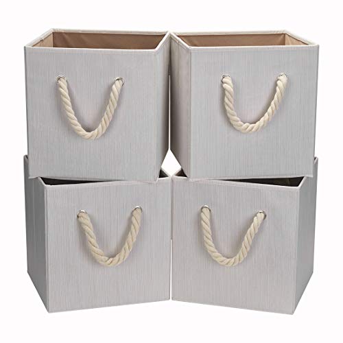 Robuy Set Of 4 Beige Foldable Bamboo Fabric Cube Storage Bins With Cotton Rope Handle, Collapsible Resistant Basket Box Organizer For Shelves Size (10.5X10.5 X11 Inch) #TOP3