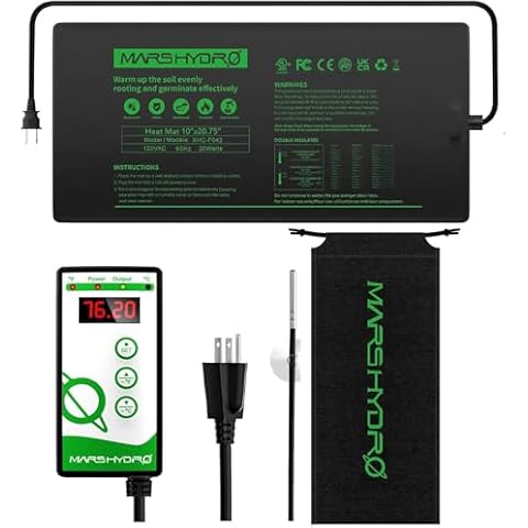 MARS HYDRO Seedling Heat Mat Waterproof 10''x 20.75'' and Digital Thermostat Comb Set with Propagation Heating Mat Temperature Controller for Indoor Seed Starting Cover