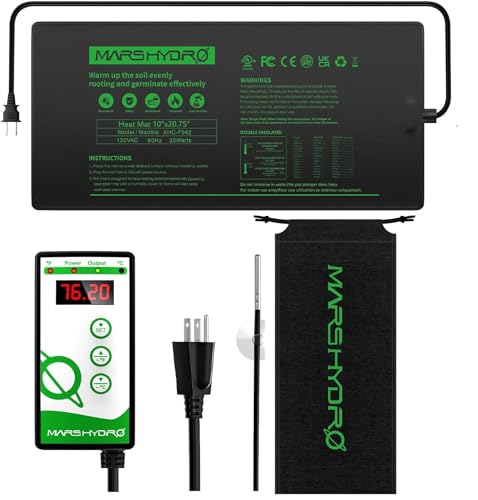 MARS HYDRO 10''x 20.75'' Seedling Heat Mat with Thermostat Combo Set,Heating Pad for for Germination, Indoor Gardening, Greenhouse