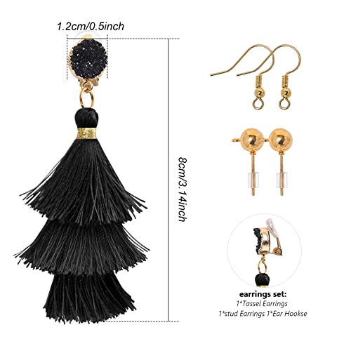 Colorful Tassel Statement Bohemian Earrings For Women Dangle, Clip On Diy Teen Fringe Girls Trendy Fun Drop Jewelry,Christmas Costume Accessories Fiesta Funny Earrings, Valentine Birthday Gift #TOP1