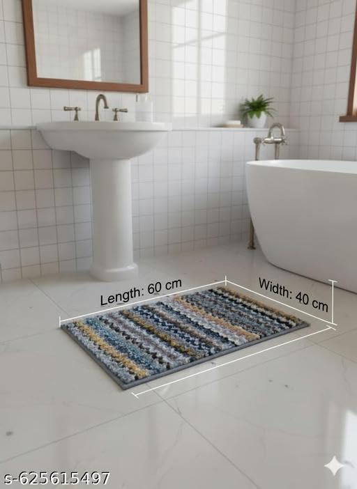 , Anti-Slip Microfibre Bathmat,Microfiber Luxe Home Bath Mat Super Soft Non Slip Vegas Mats for Bathroom, Kitchen, Bedroom, and Door (40X60 Cm, Multicolor) Pack of 1, Rectangular 2