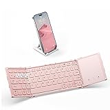 Artciety Foldable Bluetooth Keyboard, Wireless Portable Keyboard with Larger Touchpad, Pocket-Sized Pink Folding Keyboard for MacOS Android Windows iOS, Sync Up to 3 Devices (BT5.1 x 3)