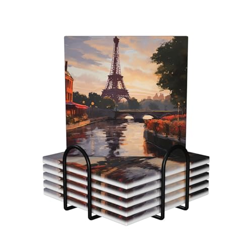 Dessous de verre carrés en céramique 10,4 cm avec support de table - 2