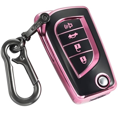 Kirsnda for Toyota Key fob Cover,case with Keychain,Soft TPU Protection Key Shell/Skin,4 Buttons Compatible with Camry Corolla for RAV4 for C-HR Yaris Fortuner Flip Remote Key(Pink) by Kirsnda - Used condition - US$9.75