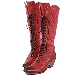 SO SIMPOK Womens Retro Cowboy Boots Lace Up Mid Calf Boots Chunky Heel Snip Toe Riding Cowgirl Weste