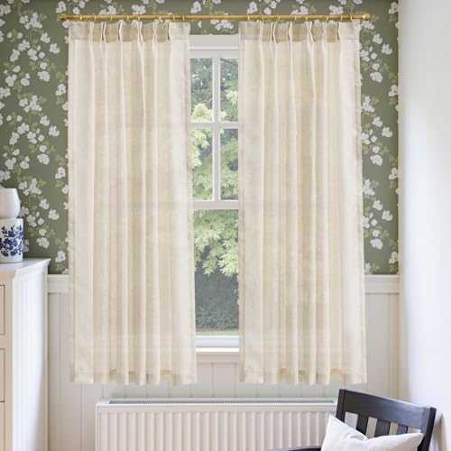 jinchan Linen Pinch Pleated Back Tab Tier Curtains,38x63,2 Panels,Natural