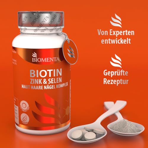 BIOMENTA Biotin + Zink + Selen - Haut + Haare + Nägel Komplex - 12.500 mcg Vitamin B7 / Stck. - 370 Biotin Tabletten hochdosiert + vegan - Premiumqualität
