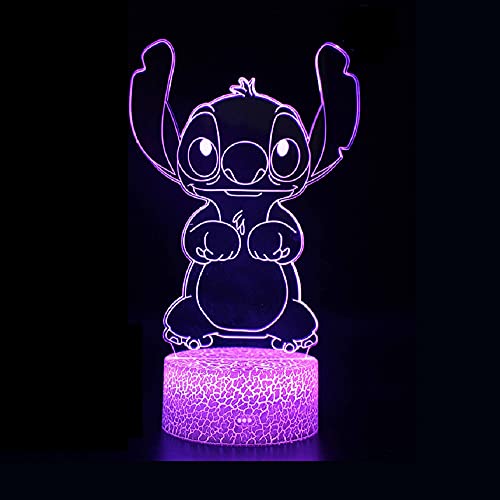 Amroe Cute Cartoon Stitch and Lilo 3D LED Optical Illusion Acrylic Night Light with Remote 7 Colors Change Dimmable Family Personalized Hot Decor Table Lamp Birthday Christmas Gift for Child Kids