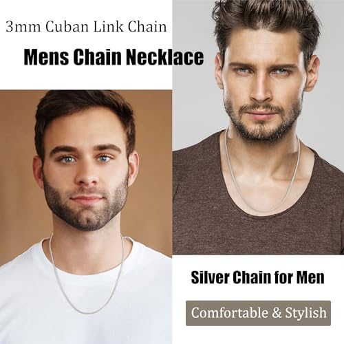 Hadoken 925 Sterling Silver Clasp 3/5/6MM Cuban Link Chain Necklace for Men Women Diamond Cut 16/18/20/22/24/26/28/30 Inches2