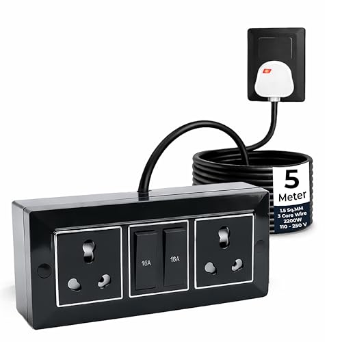 Image of 16 Amp Extension Cord Heavy Duty Electrical Switch Board, Dual 16A /20A Multi Plug Socket with Two Switches, Ideal for Home and Office Use, Extension Board with Switches (5 Meter)