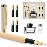 🎁 Ensemble Cadeau Stylo Plume Tout Inclus - Comprend un stylo plume luxueux, flacon d'encre, convertisseur, 3 cartouches d'encre bleue, 3 cartouches d'encre noire, 4 plumes de rechange et un emballage cadeau premium - prêt à offrir. Chaque commande inclut un mode d'emploi complet et des feuilles d'exercices de calligraphie. Toutes les informations nécessaires pour commencer à utiliser et apprécier votre instrument d'écriture luxueux seront à portée de main !