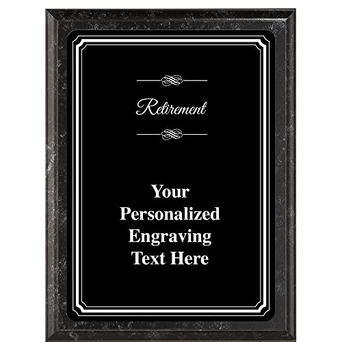 Crown Awards 6"X8" Color Metal Plate Retirement Plaque, Personalized Retirement Black Marbleized Plaque Award with Your Text Black Plate Prime