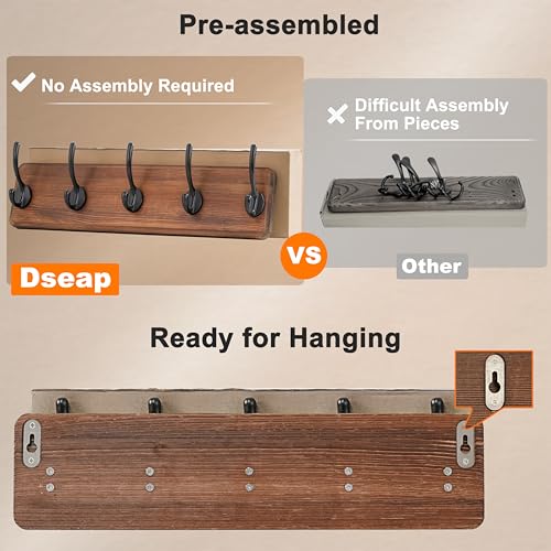Dseap Coat Rack Wall: Patented, Heavy-Duty, 5-Double-Hooks Wooden Wall Mounted Coat Rack Coat Hanger Hook Rail for Winter Coats Hat Jacket Clothing, Light Brown by Dseap - Image 4