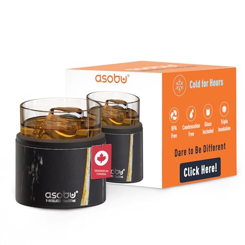 asobu Whiskey Glass Insulated Stainless Steel Sleeve, 10.5