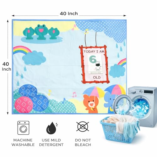 Image of Growth Keepsake Baby Blanket 51 * 43 Inch Monthly Age Marker Blanket for Newborns Cute Animal & Rainbow Printed Background Foldable Washable Play Mat for Infants