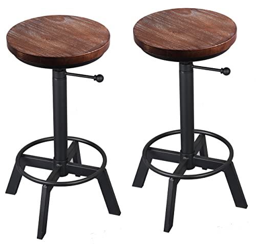 LOKKHAN Vintage Industrieller Barhocker, Metall-Design, Holzplatte, Küchenzähler, verstellbar, Gusseisen 17"-24"(2pcs) Silber Cover