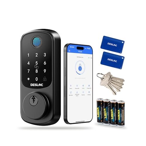DESLOC B200 Fingerprint Smart Door Lock, Keyless Entry Door Lock, App Control, Smart Locks for Front Door, Smart Deadbolt Lock, Touchscreen Keypad, Emergency Power Port, 12 Months Battery, IP54