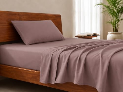 Image of LANE LINEN 100% Organic Cotton Bedsheet for Single Bed - Lilac | GOTS Certified, Percale Weave, 60x90 inches, Soft & Breathable, Machine Washable, Includes 1 Pillow Cover