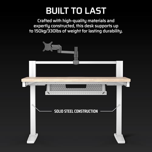 Corsair Platform:4 – 120cm x 76cm, Fixed Height, Standing Computer Home Office Gaming Desk, Cable Management, USB Ports, Monitor Arm Included – White Pine Stain