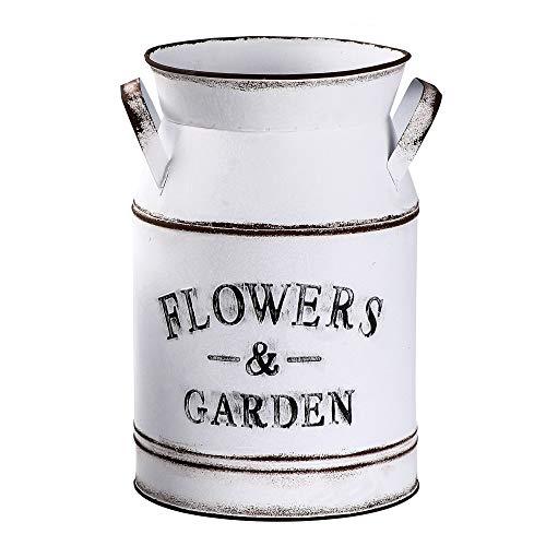Yoillione Vintage Milk Jug Vase Galvanized Vase Farmhouse Decor for Bathroom Kitchen Living Room, White Galvanized Metal Flower Vase Shabby Chic French Country Pitcher Vase