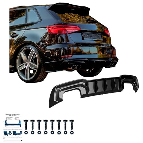 Heckschürze Heckdiffusor kompatibel mit AUDI S3 Sportback 8V Facelift 2016 bis 2020 Schwarz glänzend
