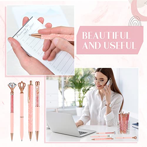 Image of Janmini Metal Crystal Glitter Ballpoint Pen Set 9 Pcs Black Ink Cute Cute Things Novelty Gifts for Women Girls Birthday Home Office (Pink)
