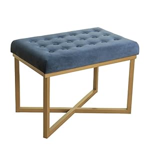 Homepop Home Decor | Upholstered Tufted Velvet Ottoman Bench | Ottoman Bench for Living Room & Bedroom, Blue, 24 x 16 x 17-1/2 inches high