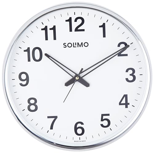 Amazon Brand - Solimo Round Office Analog Wall Clock | Silent Sweep Movement | Plastic and Glass | 12 Inch | White