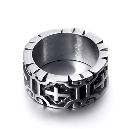 Elfasio 9Mm Retro Vintage Stainless Steel Cross Rings For Mens Band Biker Ring Size 13 #TOP2