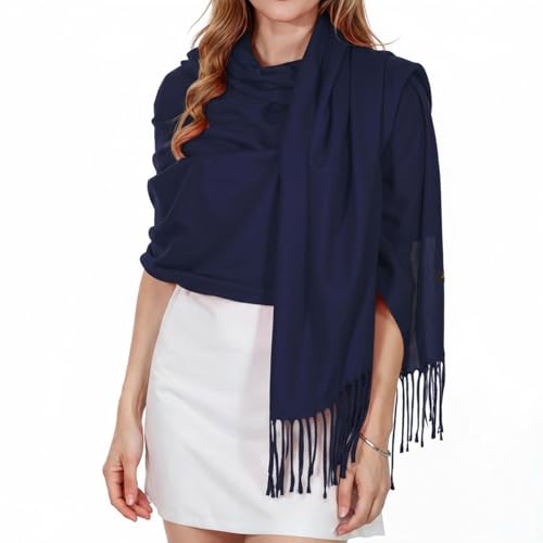 Image of Abeillo Shawl Wraps for Women, Soft Pashmina Shawl with Fringes Blanket Wrap for Wedding Evening Dresses, Travel Accessory (Navy Blue)