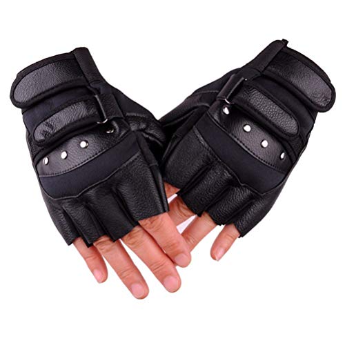 DaMuZ Herren Echtem Leder Halbfinger Radsport Handschuhe Taktische Halbfingerhandschuhe Trainingshandschuhe, Ultraleichte, Atmungsaktive Turnhalle-Halbfingerhandschuhe Cover