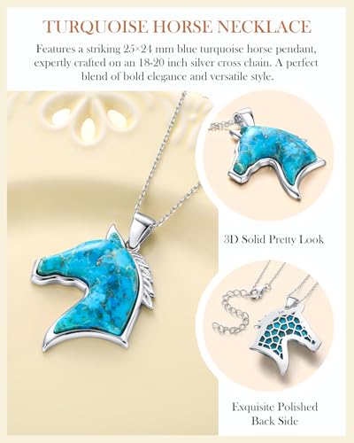 Image of AIBAO Sterling Silver Turquoise Horse /Snake Pendant Necklaces for Women | 11-20 Ct Large Horse / Snake Turquoise Boho Necklaces for Women Men Southwestern Jewelry