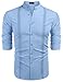 COOFANDY Men's Long Sleeve Cuban Guayabera Shirt Linen Cotton Hippie Beach Button Down Casual Shirts Light Blue