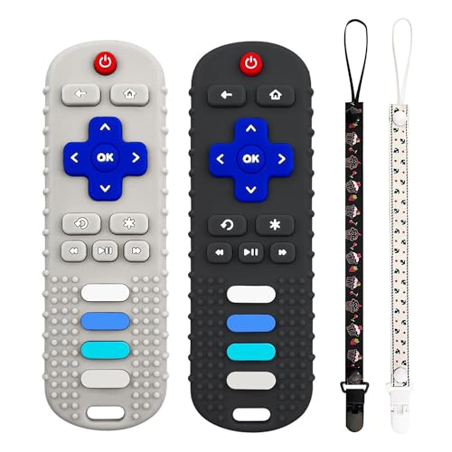 Image of SOLIFEGOBLE 2 Pack Silicone Teethers Toys for Infant Toddlers Remote Control Shape Teething Tablets for Babies Chew Toys, Relief Soothe Babies Gums Se