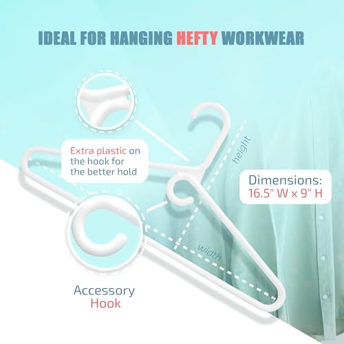 DEILSY™ Heavy Duty Plastic Hangers 10 Pack - Extra Heavy Duty Hangers for Clothes, Thick White Plastic Hangers, Strong Clothes Hangers with Hook for Scarves & Belts by DEILSY - Used condition - Image 7