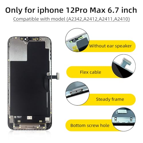 image for LMQ for iPhone 12 Pro Max Screen Replacement, 6.7 Inch Model A2342, A2