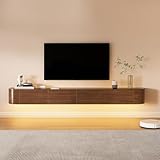 FGNIXLN Floating TV Stand,Wall Mounted TV Shelf,Modern Entertainment Center Media Console with Storage for Bedroom,Living Room (Walnut-Led, 86.6IN)